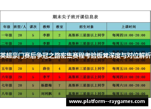 英超豪门赛后争冠之路密集赛程考验板凳深度与对位解析 英超豪门赛后争冠之路密集赛程考验板凳深度与对位解析