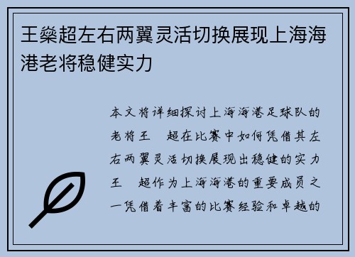 王燊超左右两翼灵活切换展现上海海港老将稳健实力